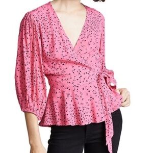 GANNI Barra Crepe Wrap Top Blouse Shirt Hot Pink size 38